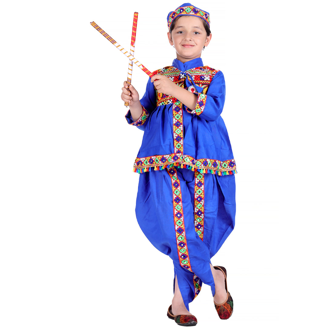 Gujarati Kedia Garba Dress for Boys Dhoti, Angrakha &amp; Cap -Blue