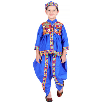 Gujarati Kedia Garba Dress for Boys Dhoti, Angrakha &amp; Cap -Blue