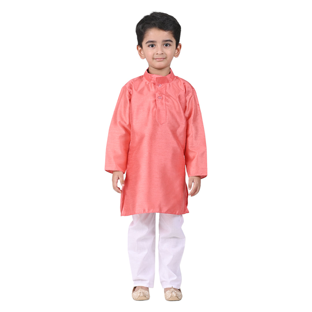 Vaanee Designz Baby Boys Silk Ethnic Wear Kurta Pyjama Set in Light Pink for Boys Kids