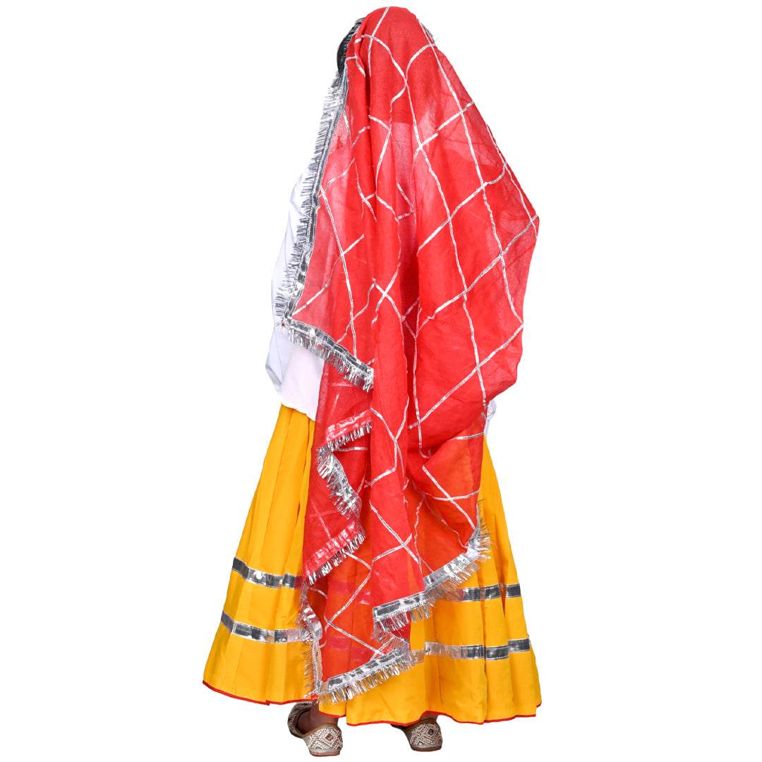 Haryanvi Dress For Girls Kids Indian States &amp; Folk Dance Costume (IMC45005-YELLOWRED)