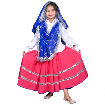 Haryanvi Dress For Girls Kids Indian States &amp; Folk Dance Costume (IMC45005-PINKBLUE)