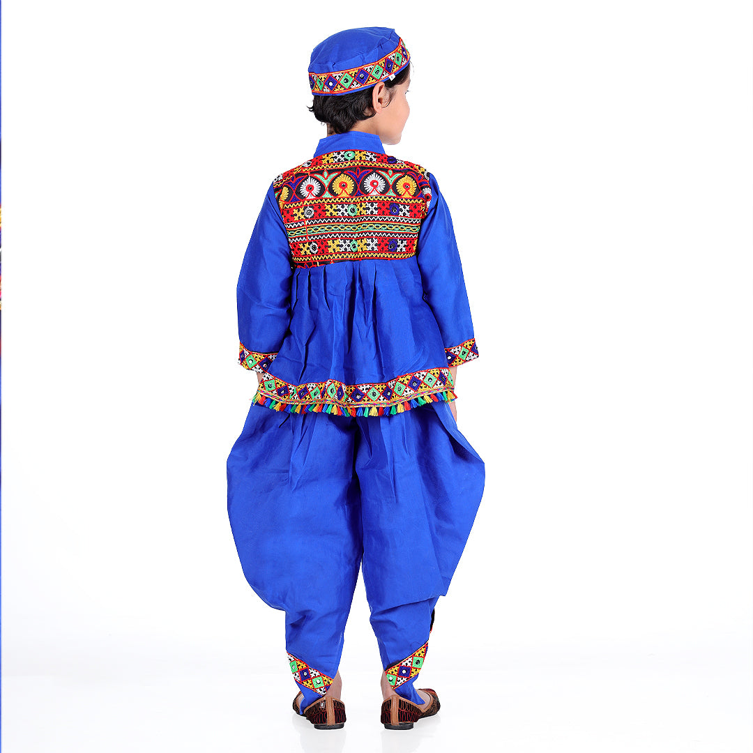 Gujarati Kedia Garba Dress for Boys Dhoti, Angrakha &amp; Cap -Blue