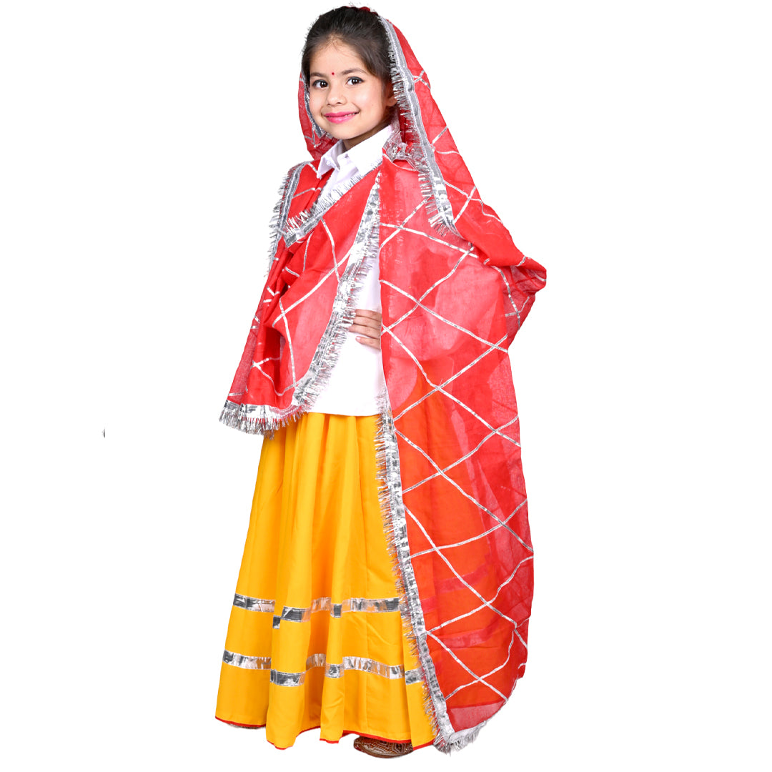Haryanvi Dress For Girls Kids Indian States &amp; Folk Dance Costume (IMC45005-YELLOWRED)