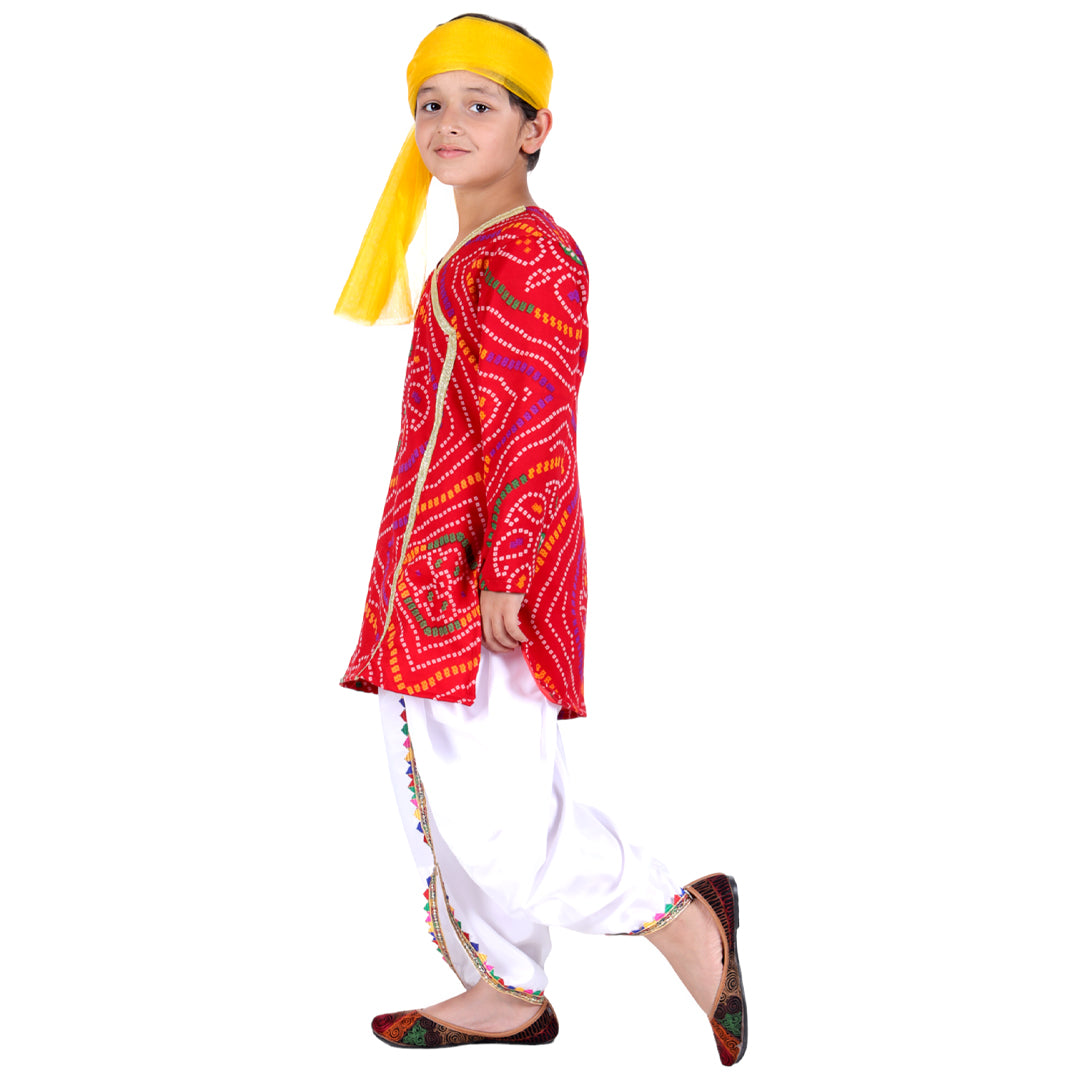 Rajasthani Dress For Boys Kids Indian States &amp; Folk Dance Costume (IMC45006-REDWHITE)