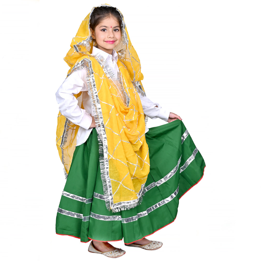 Haryanvi Dress For Girls Kids Indian States &amp; Folk Dance Costume (IMC45005-GREENYELLOW)