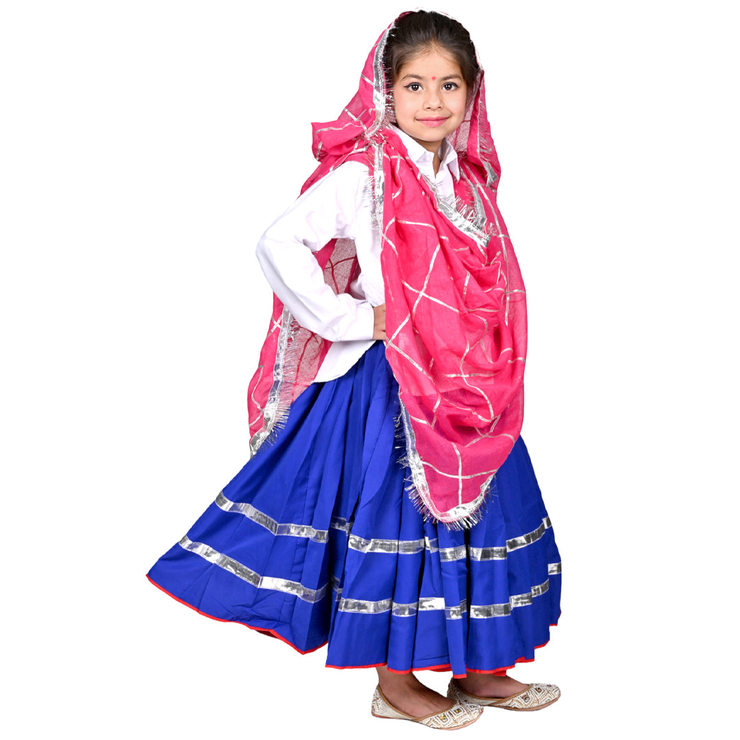 Haryanvi Dress For Girls Kids Indian States &amp; Folk Dance Costume (IMC45005-BLUEPINK)