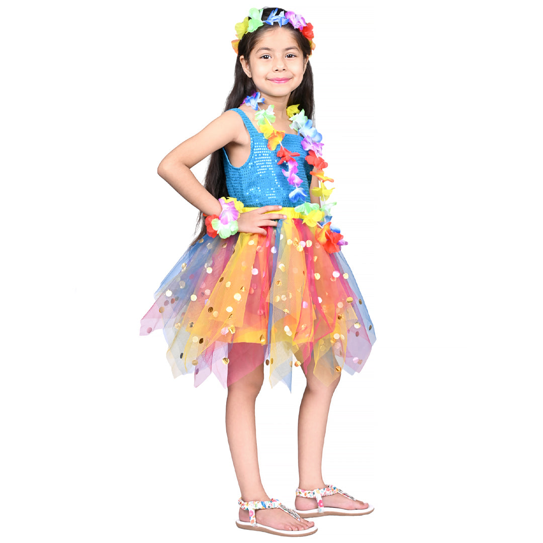 Goa Dress for Girls Kids Pack of 3(Skirt ,Top &amp; Flower Accessories) Kids Costume (IMC45007-TURQUOISE)
