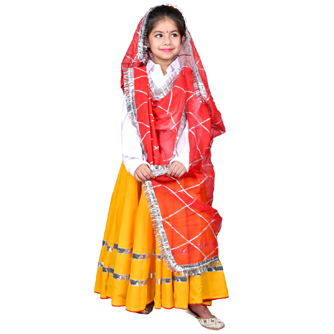 Haryanvi Dress For Girls Kids Indian States &amp; Folk Dance Costume (IMC45005-YELLOWRED)