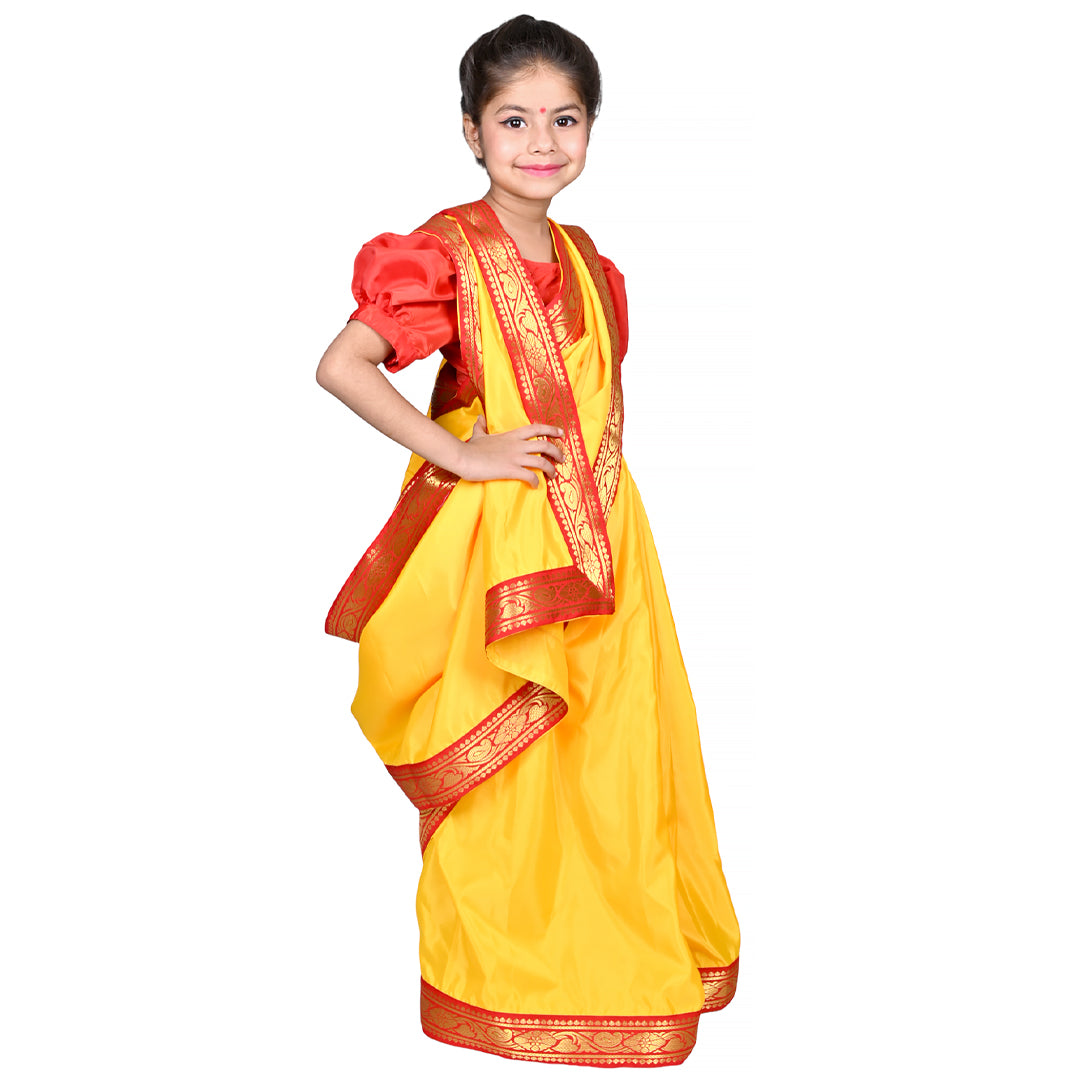 Bengali Dress For Girls Kids Indian States &amp; Folk Dance Costume (IMC45003-YELLOW)