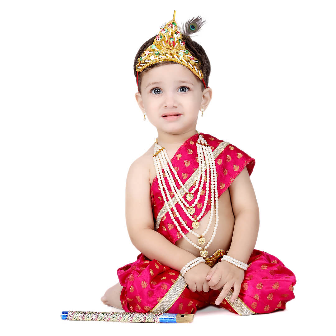 Krishna Dress for Baby Boy Kids Set of 10 Little Krishna Ji Kanha Janmasthmi Costume for Kids (IMC45001-SATMAG)