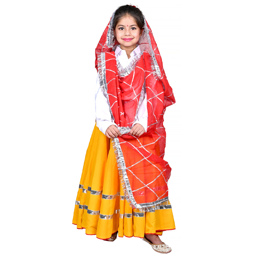 Haryanvi Dress For Girls Kids Indian States &amp; Folk Dance Costume (IMC45005-YELLOWRED)