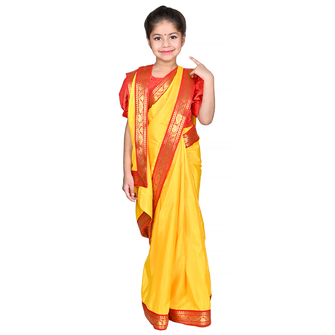 Bengali Dress For Girls Kids Indian States &amp; Folk Dance Costume (IMC45003-YELLOW)