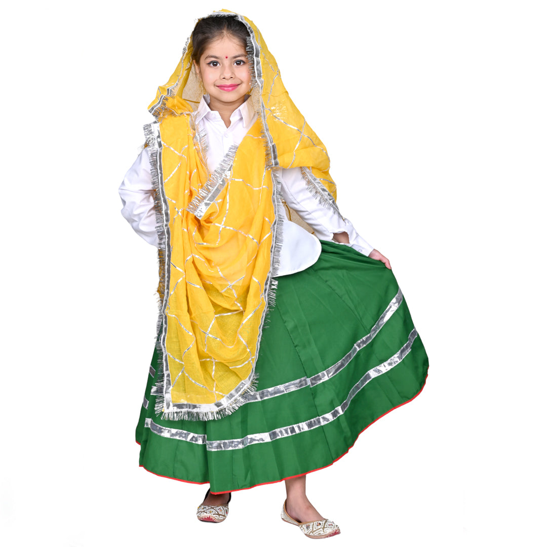 Haryanvi Dress For Girls Kids Indian States &amp; Folk Dance Costume (IMC45005-GREENYELLOW)