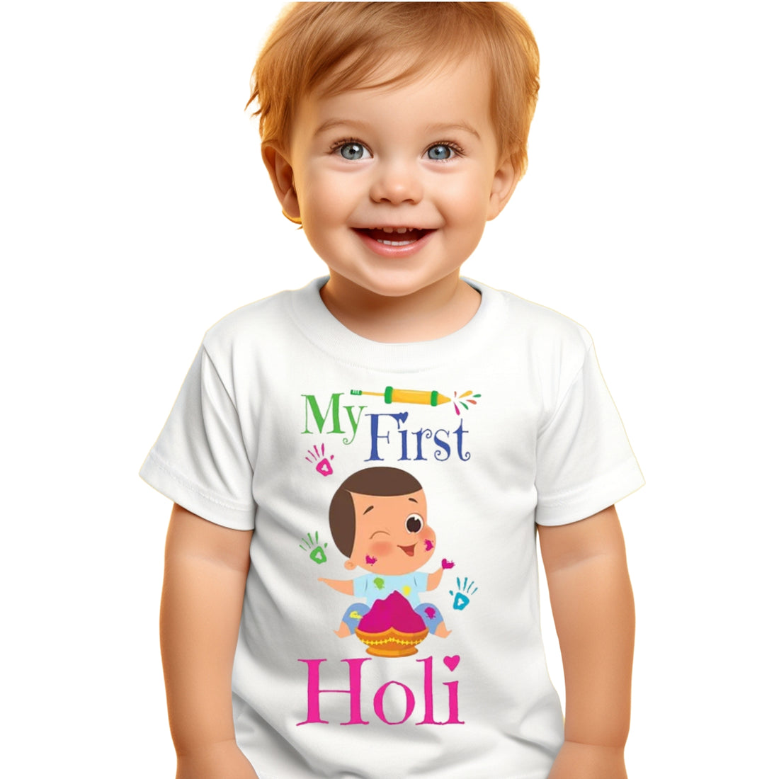 Itsmycostume My First Holi tshirt for kids baby boy girl infant Unisex Half Sleev Round Neck Tshirts