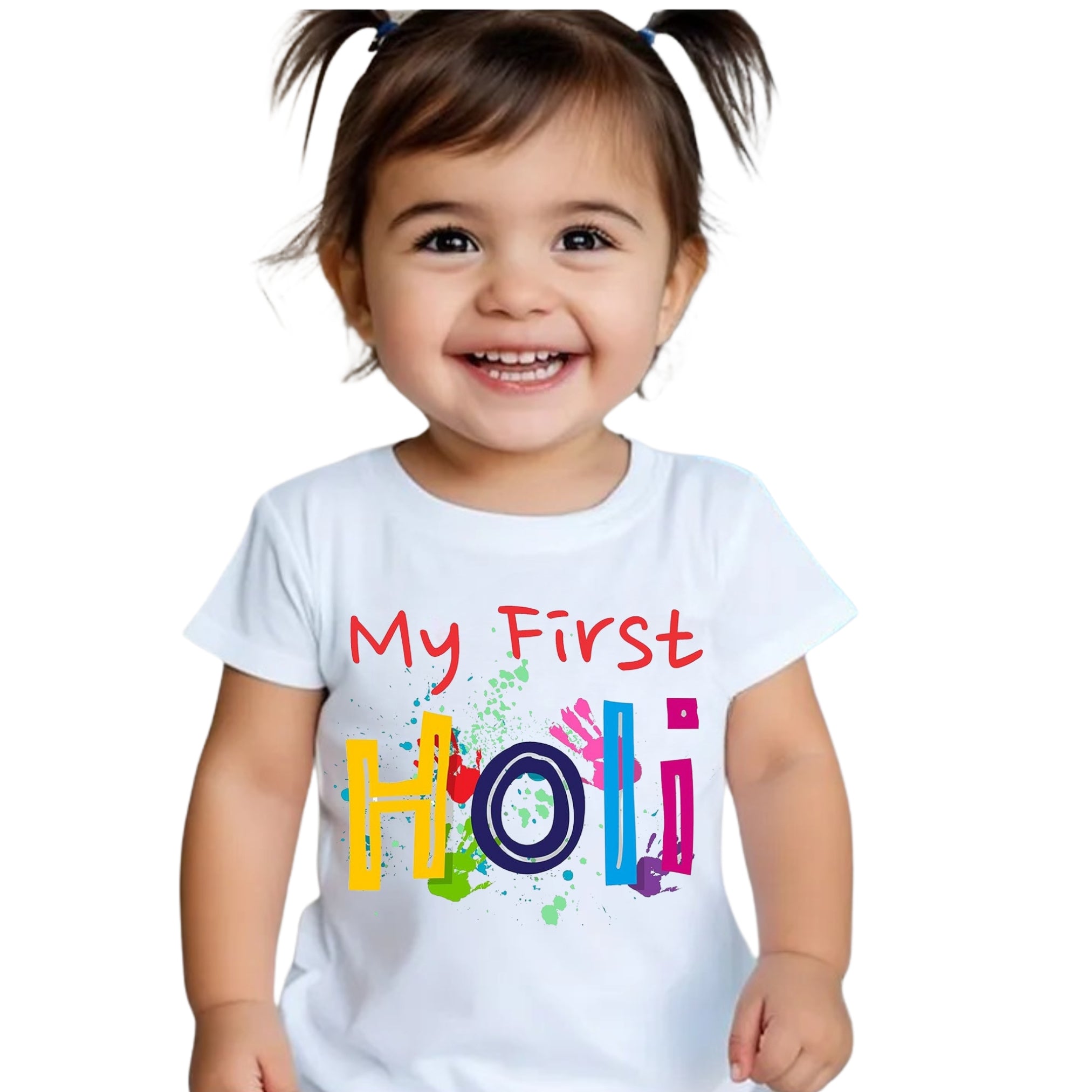 Itsmycostume My First Holi tshirt for kids baby boy girl infant Unisex Half Sleev Round Neck Tshirts