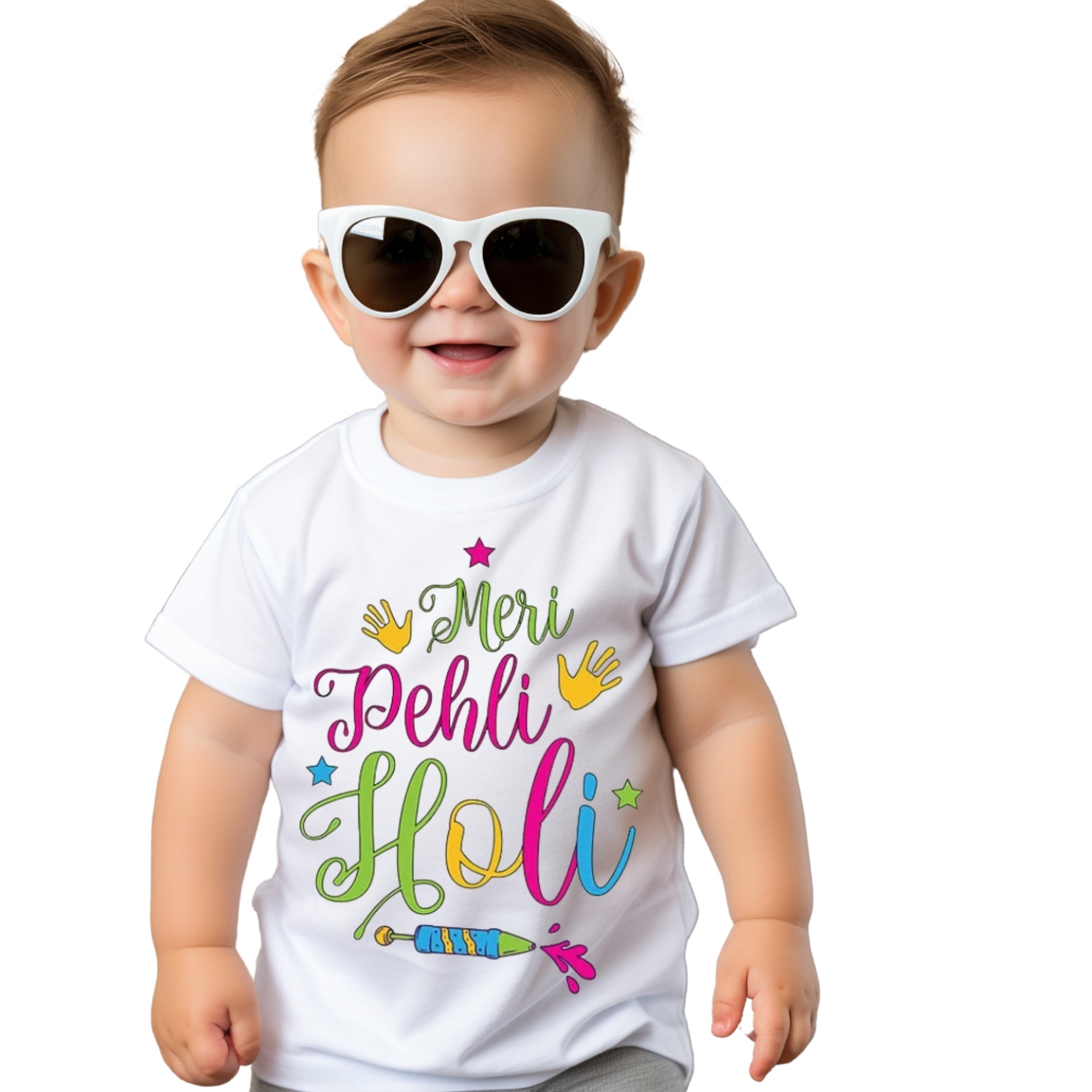 Itsmycostume My First Holi tshirt for kids baby boy girl infant Unisex Half Sleev Round Neck Tshirts