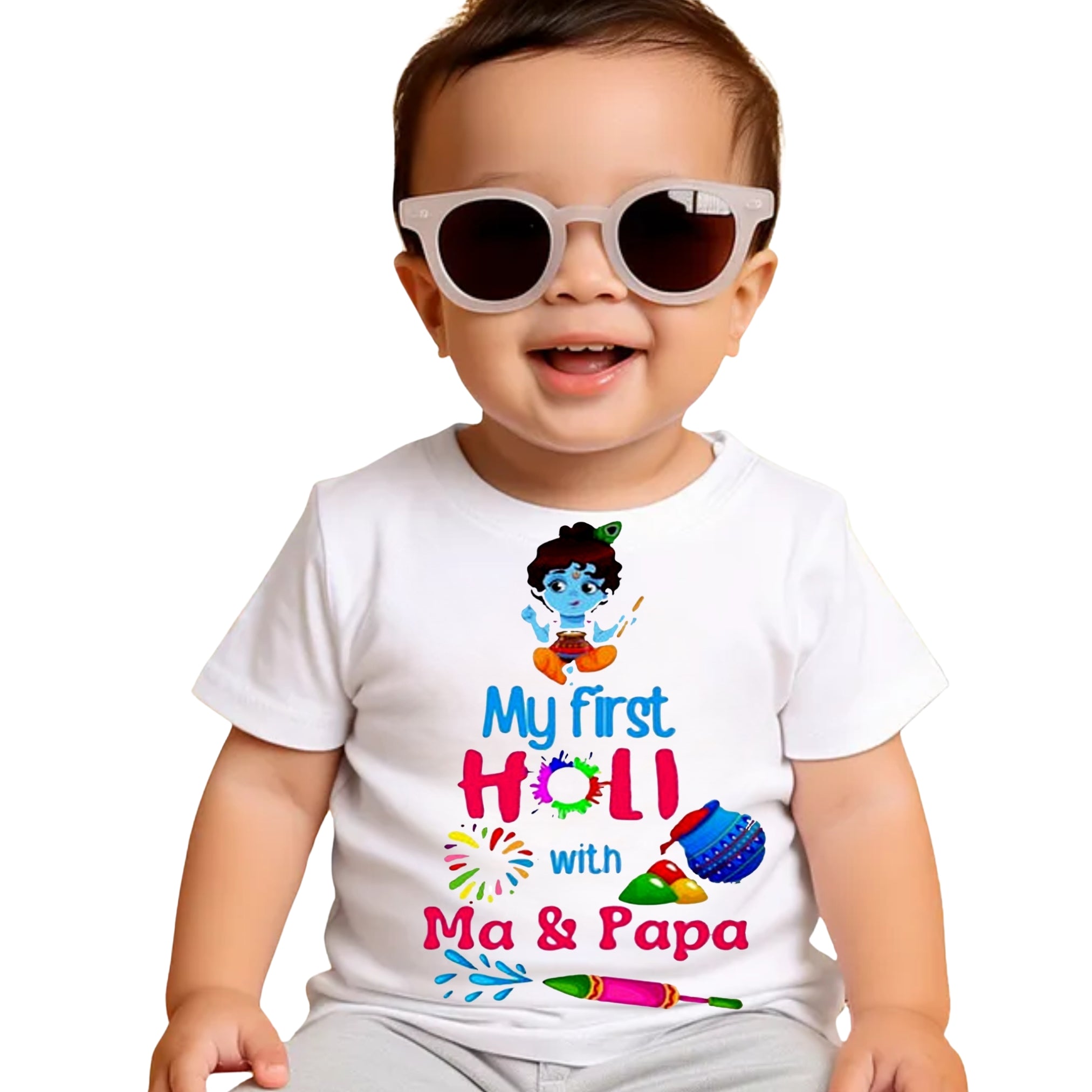 Itsmycostume My First Holi tshirt for kids baby boy girl infant Unisex Half Sleev Round Neck Tshirts