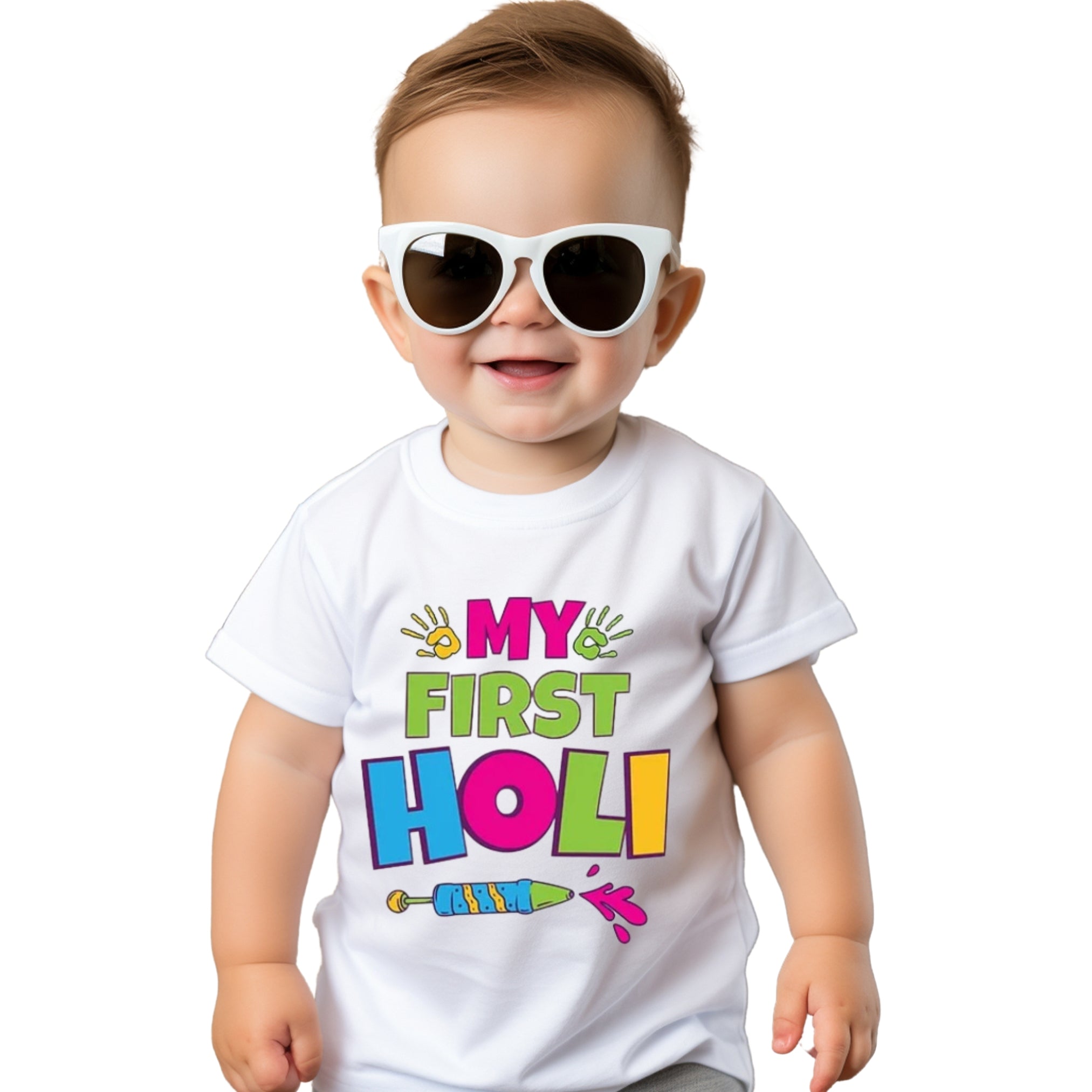 Itsmycostume My First Holi tshirt for kids baby boy girl infant Unisex Half Sleev Round Neck Tshirts