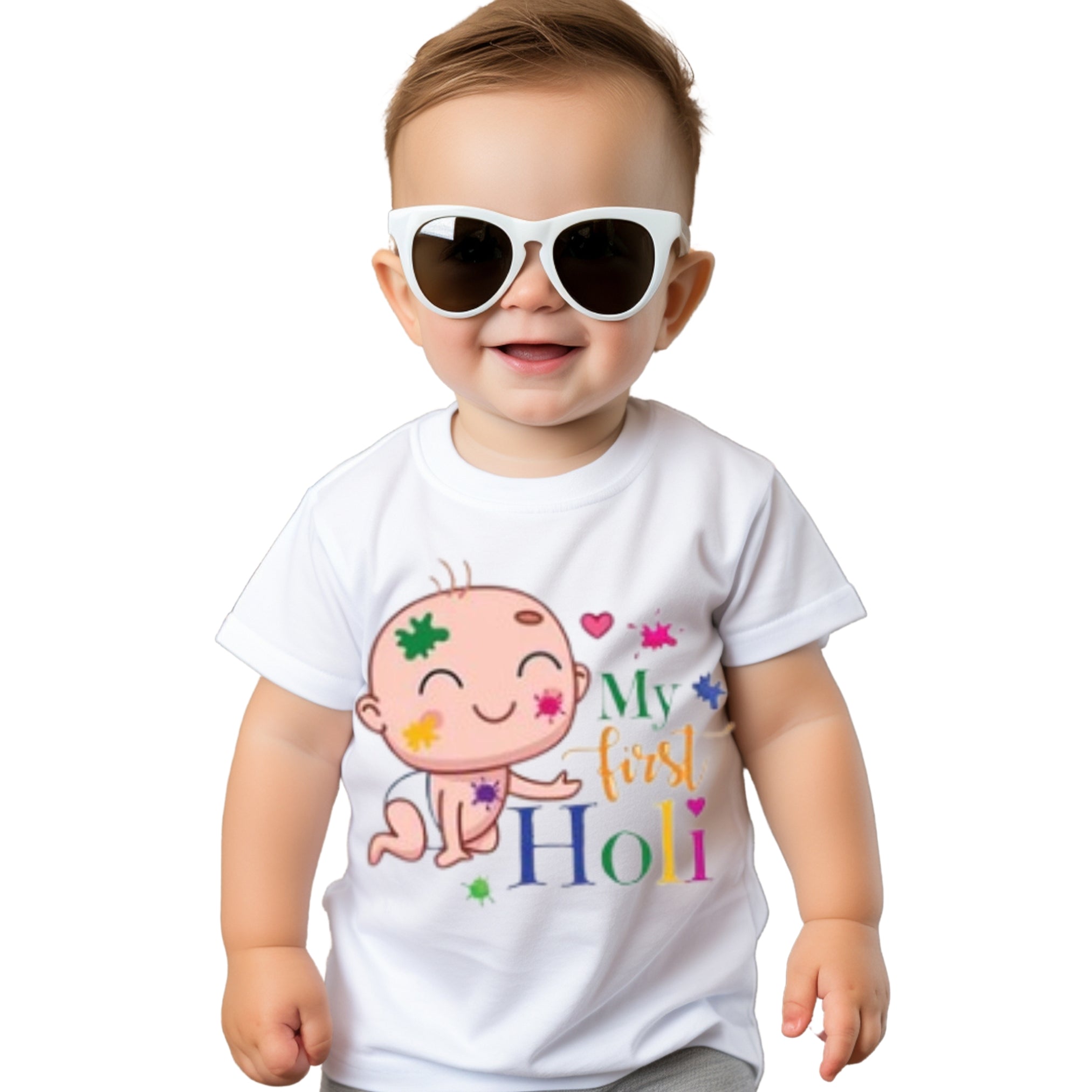 Itsmycostume My First Holi tshirt for kids baby boy girl infant Unisex Half Sleev Round Neck Tshirts