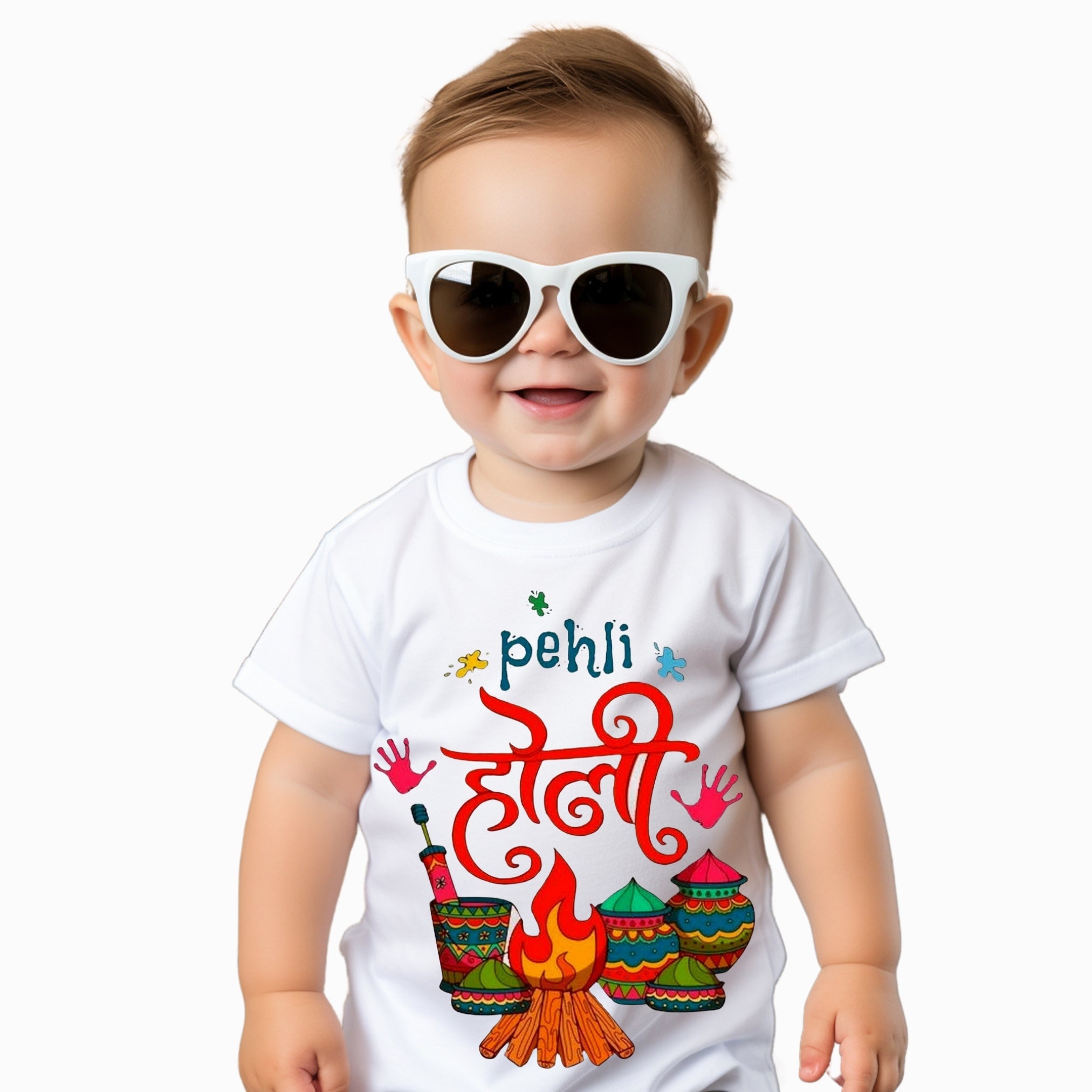 Itsmycostume My First Holi tshirt for kids baby boy girl infant Unisex Half Sleev Round Neck Tshirts
