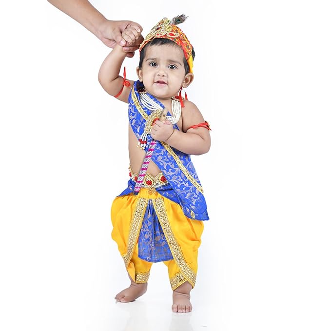 Krishna Dress for Baby Boy Kids Set of 10 Little Krishna Ji Kanha Janmasthmi Costume for Kids (IMC45001-Yelblue)