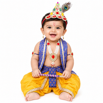 Krishna Dress for Baby Boy Kids Set of 10 Little Krishna Ji Kanha Janmasthmi Costume for Kids IMC39000-Yelblue
