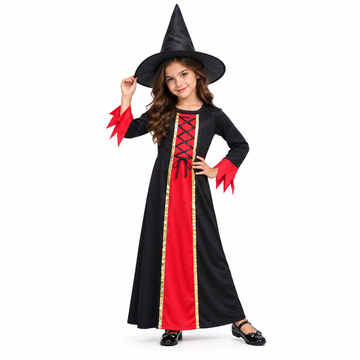 Witch Costume Dress for Kids Girls Set of 2(Gown,Hat) Halloween Costume