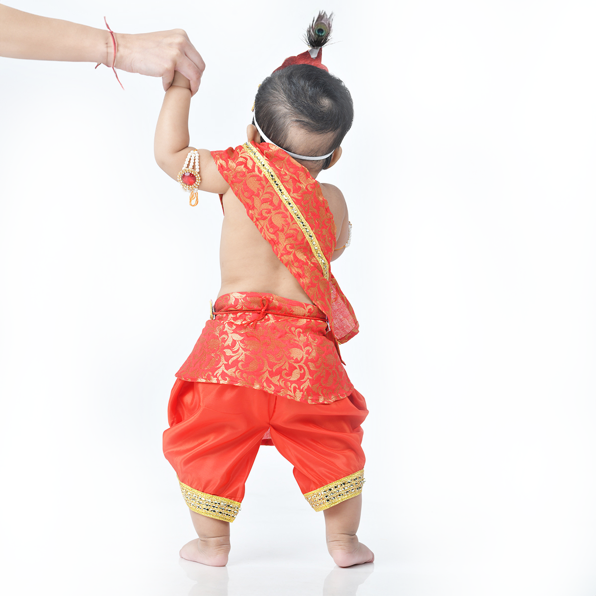 Krishna Dress for Baby Boy Kids Set of 10 Little Krishna Ji Kanha Janmasthmi Costume for Kids (IMC45001-RRed)