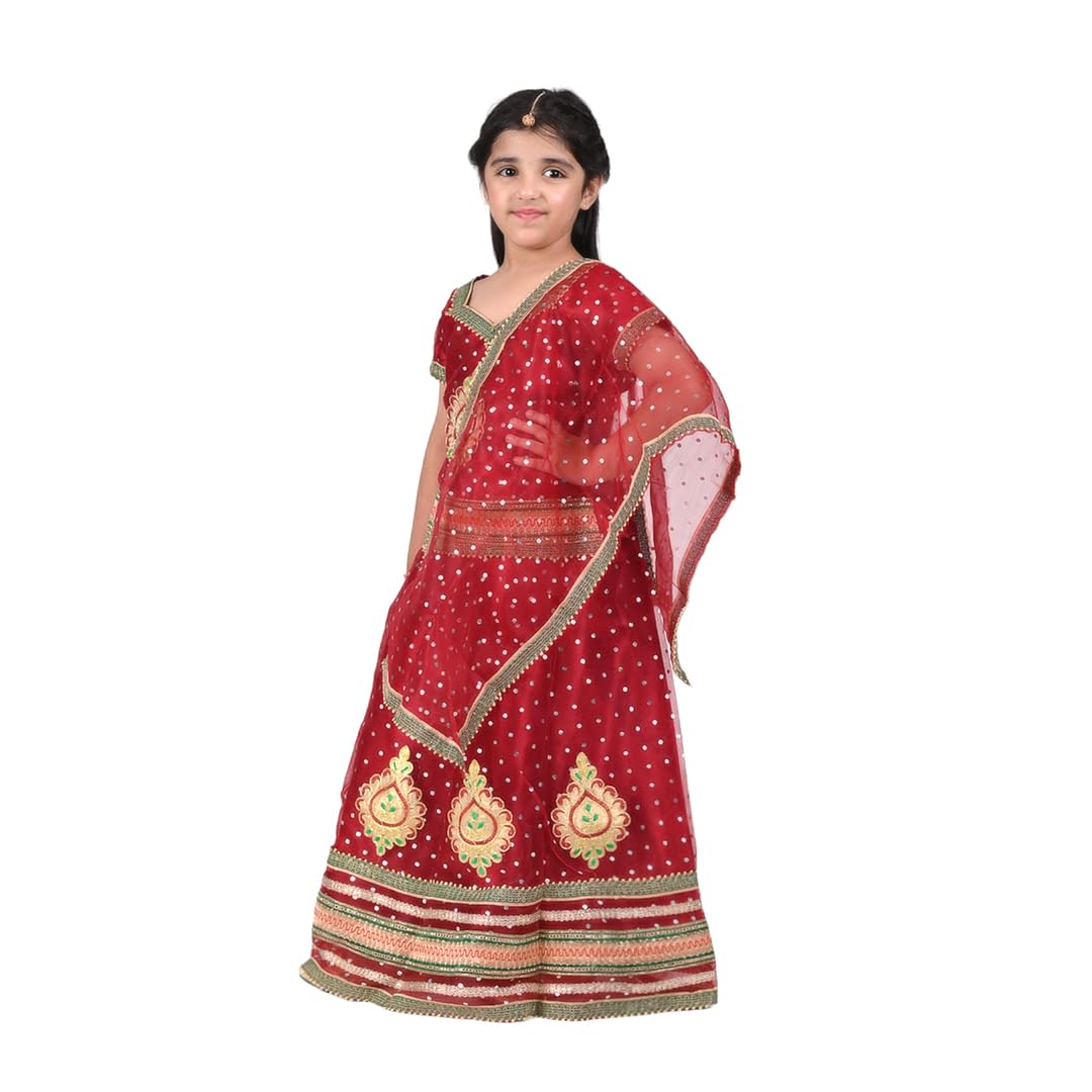 Gujrati Garba Dress for Girls Kids Navratri Complete set Lehenga Choli With Dupatta Complete set-Maroon