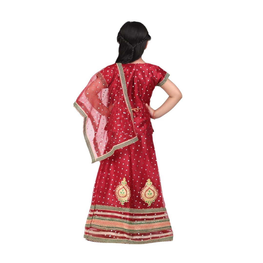 Gujrati Garba Dress for Girls Kids Navratri Complete set Lehenga Choli With Dupatta Complete set-Maroon