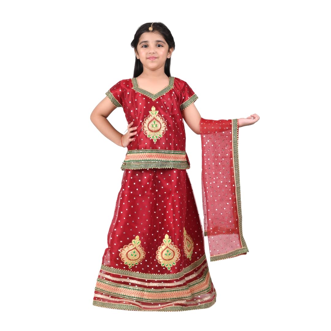 Gujrati Garba Dress for Girls Kids Navratri Complete set Lehenga Choli With Dupatta Complete set-Maroon