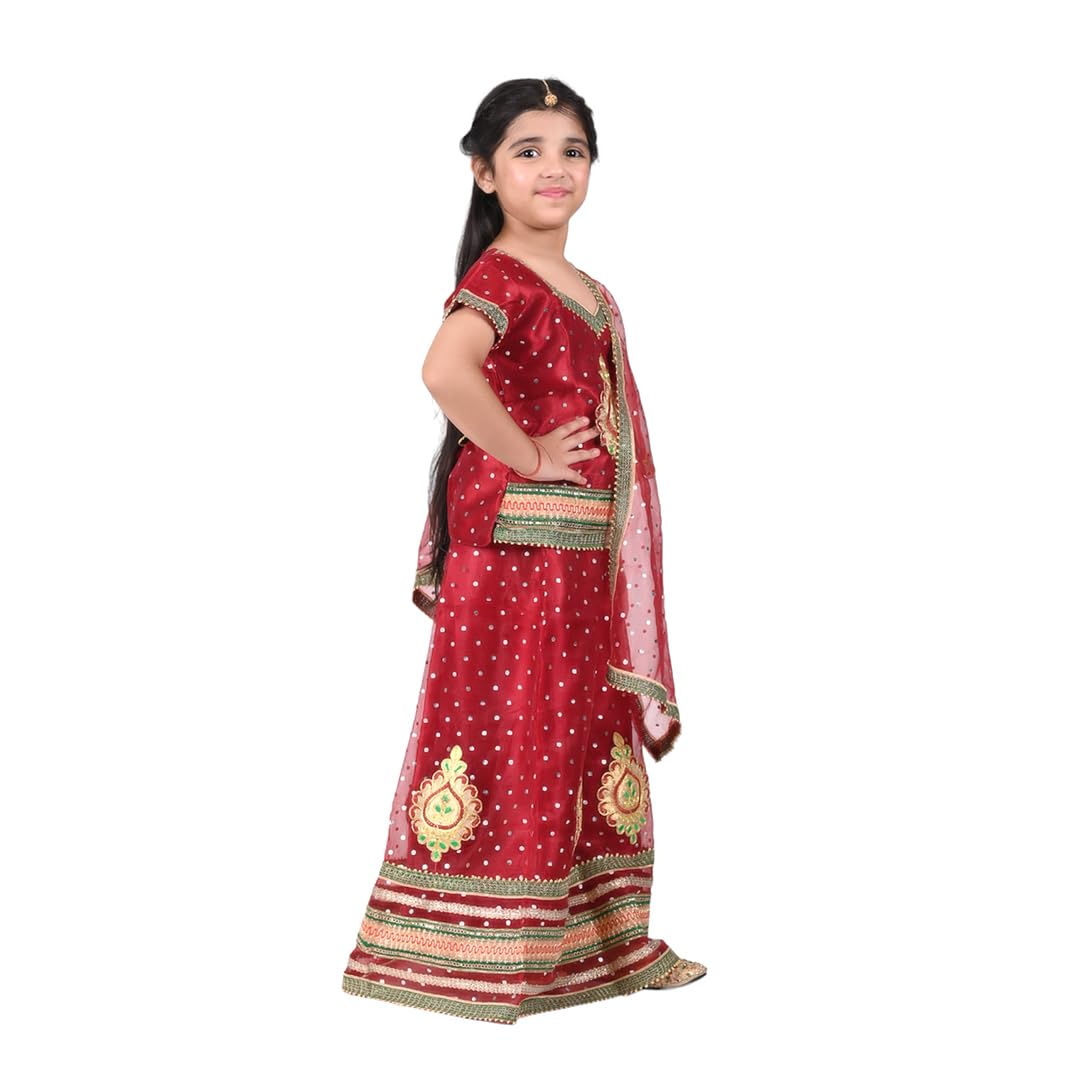 Gujrati Garba Dress for Girls Kids Navratri Complete set Lehenga Choli With Dupatta Complete set-Maroon