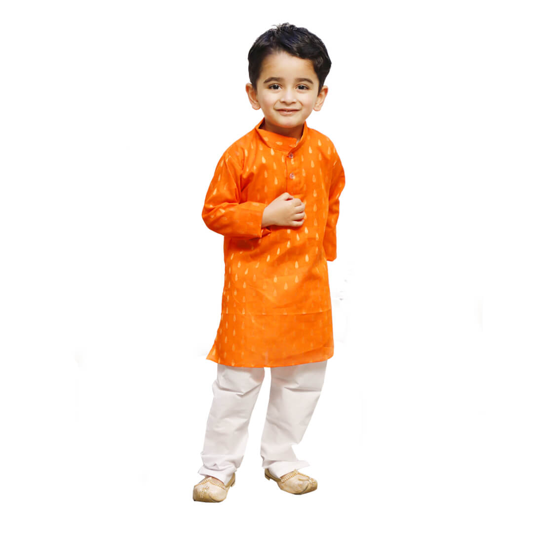 Orange Kurta Pajama Set for Boys Kids Complete Set