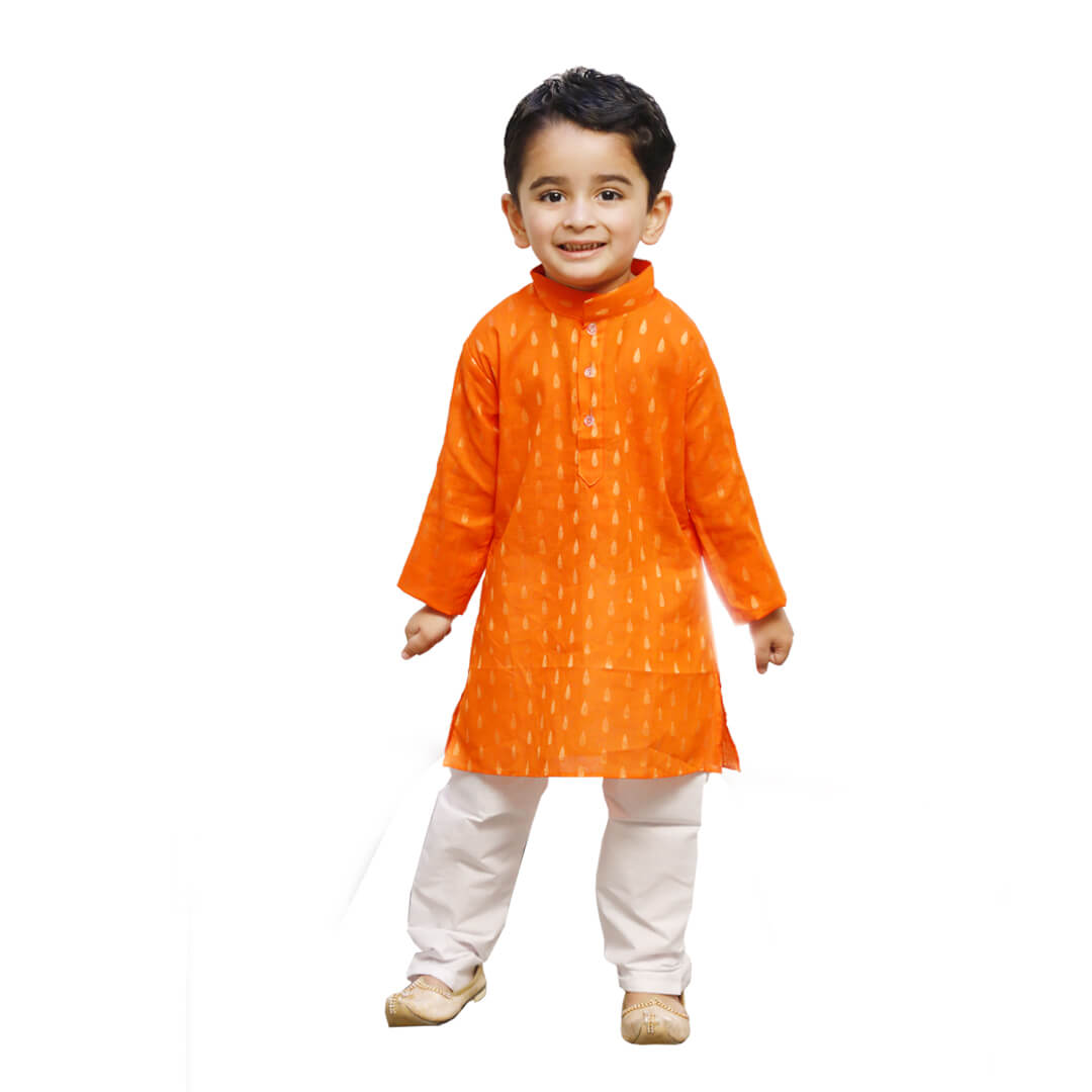 Orange Kurta Pajama Set for Boys Kids Complete Set