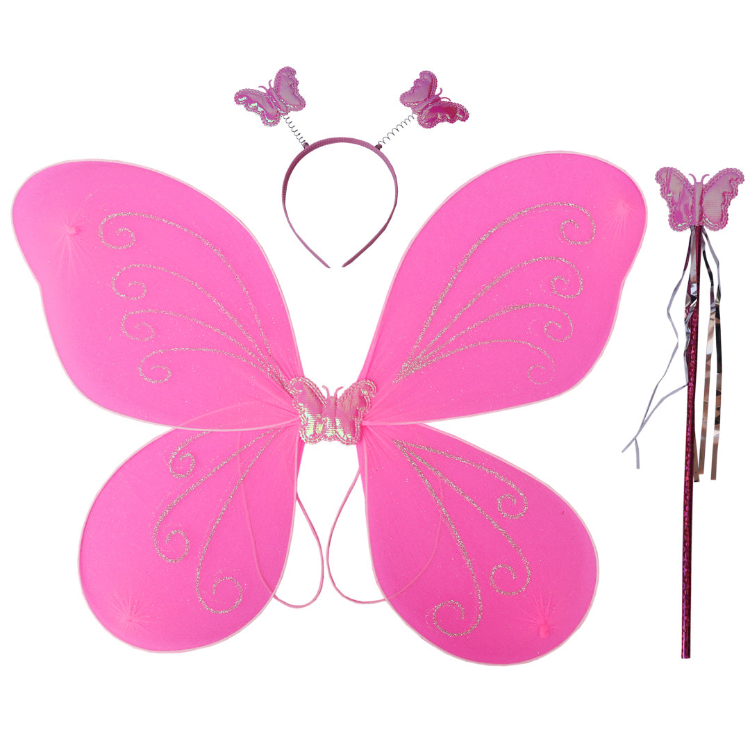 Fairy Butterfly Wings Pink Complete Set(Wings,Hairband,Stick)