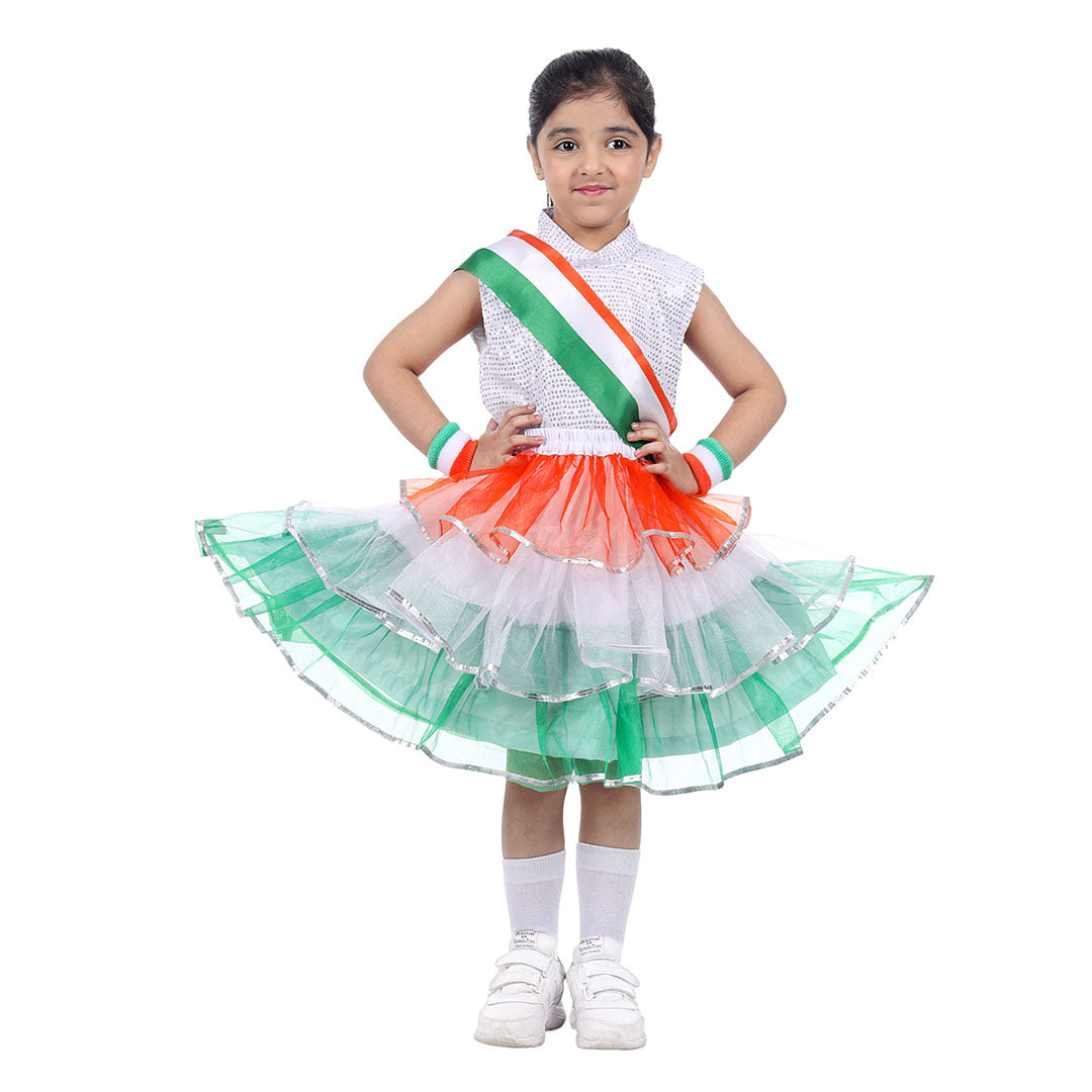 Tricolor Skirt Top Set For Girls Kids Fancy Dress Costume