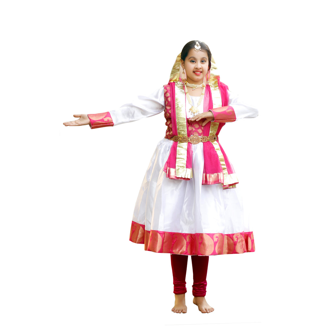 Costume Of Kathak - White &amp; Magenta Anarkali Indian Dress