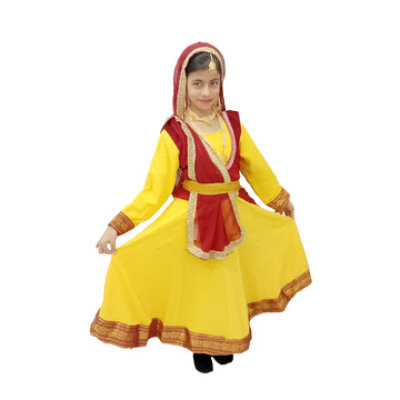 Kathak Dress - Yellow &amp; Maroon Anarkali Dress IMC399