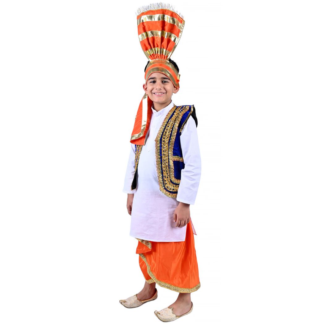 Punjabi Folk Dress in Saffron For Boys - Kids Fancy Dress (IMC579-PUNJB4)