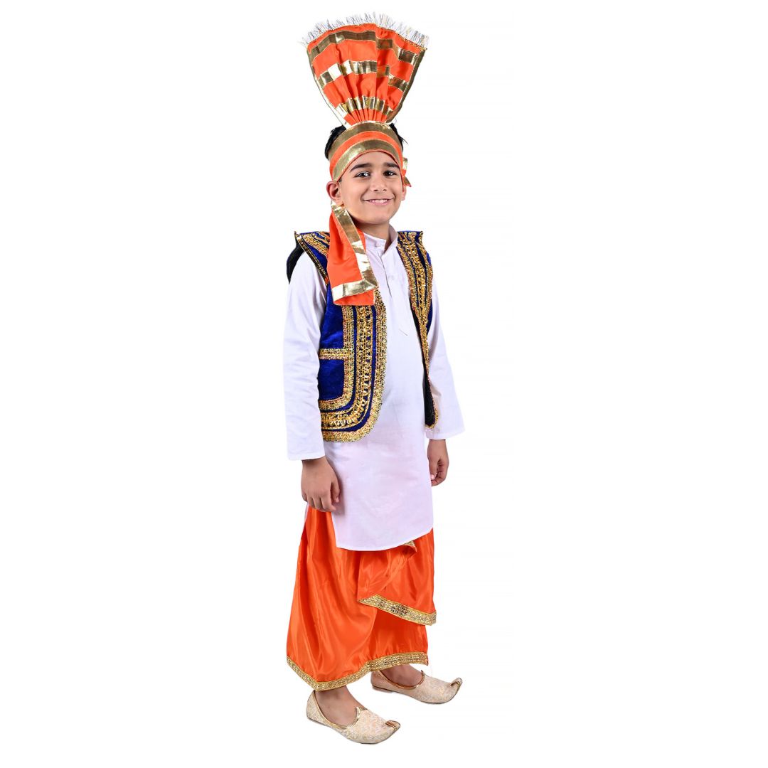 Punjabi Folk Dress in Saffron For Boys - Kids Fancy Dress (IMC579-PUNJB4)