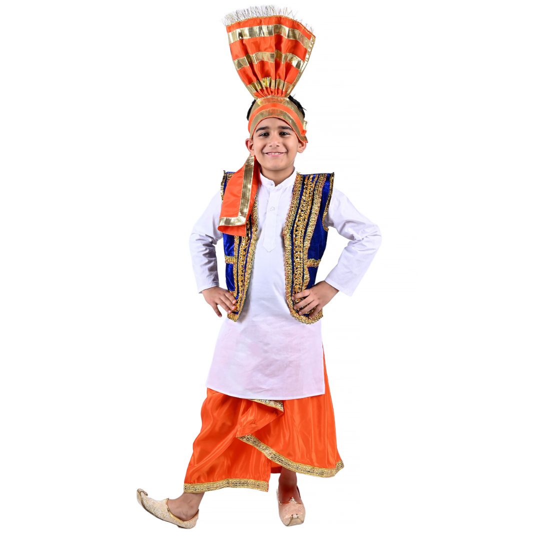 Punjabi Folk Dress in Saffron For Boys - Kids Fancy Dress (IMC579-PUNJB4)