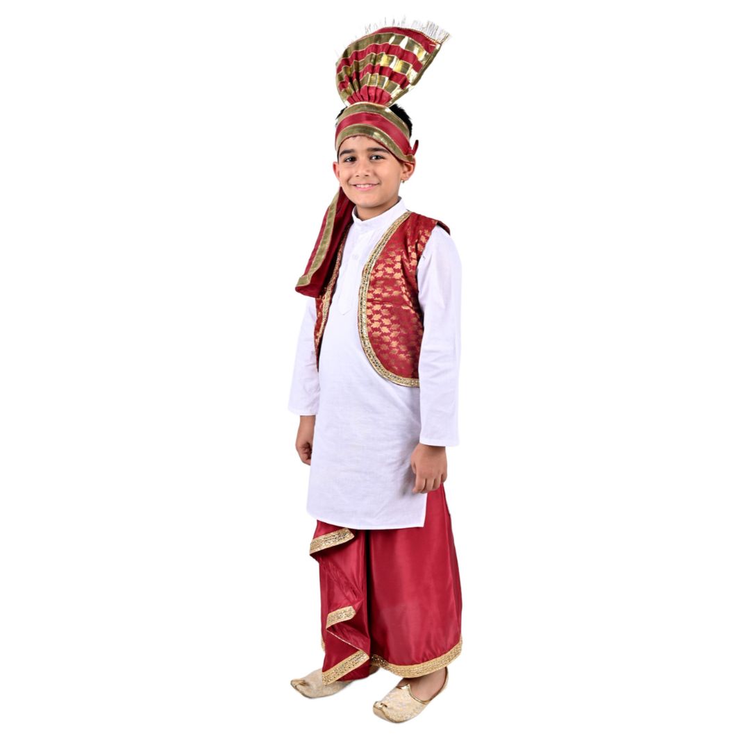 Punjabi Folk Dress in Red For Boys - Kids Fancy Dress (IMC579-PUNJB5)