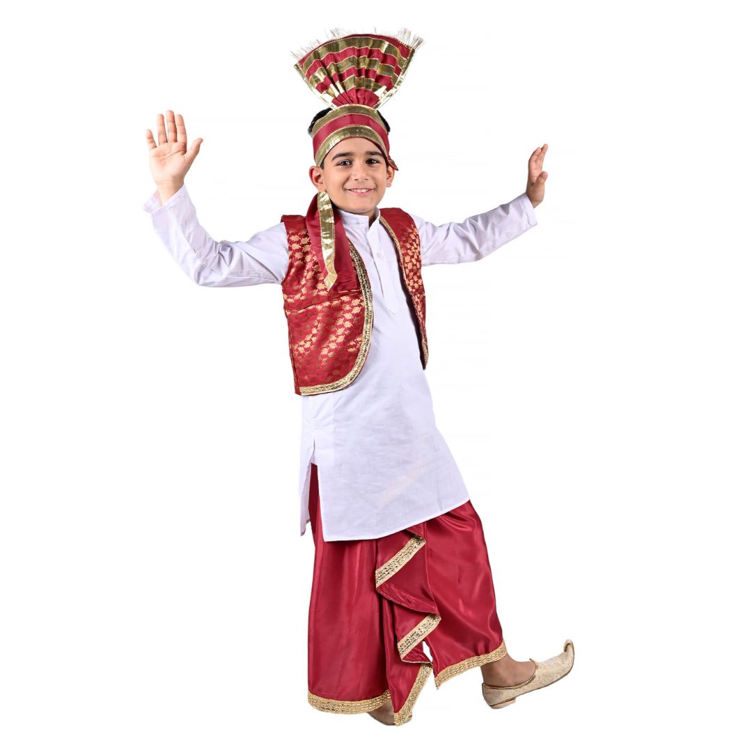 Punjabi Folk Dress in Red For Boys - Kids Fancy Dress (IMC579-PUNJB5)