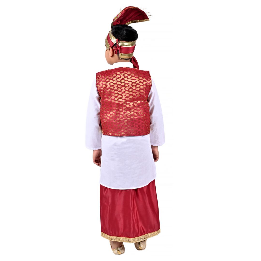 Punjabi Folk Dress in Red For Boys - Kids Fancy Dress (IMC579-PUNJB5)