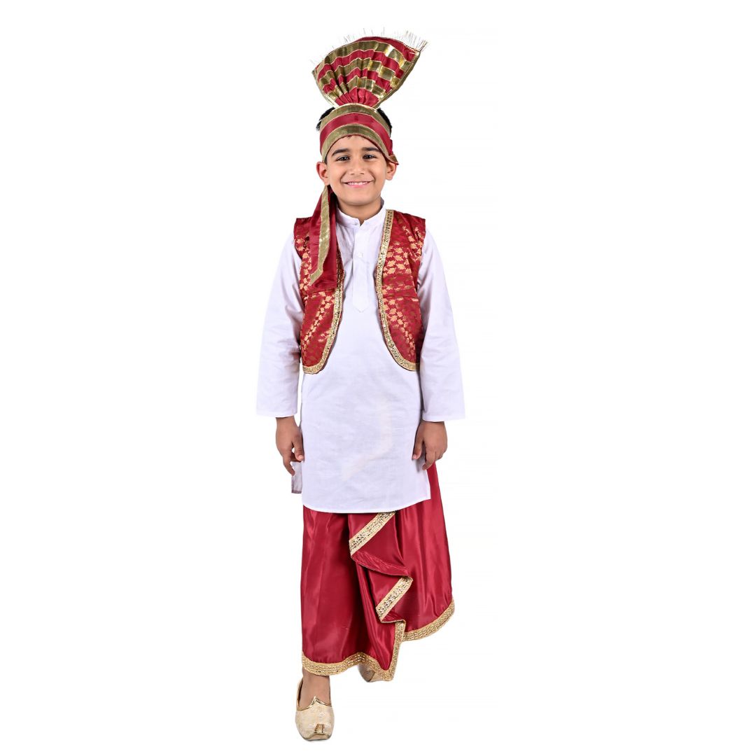 Punjabi Folk Dress in Red For Boys - Kids Fancy Dress (IMC579-PUNJB5)