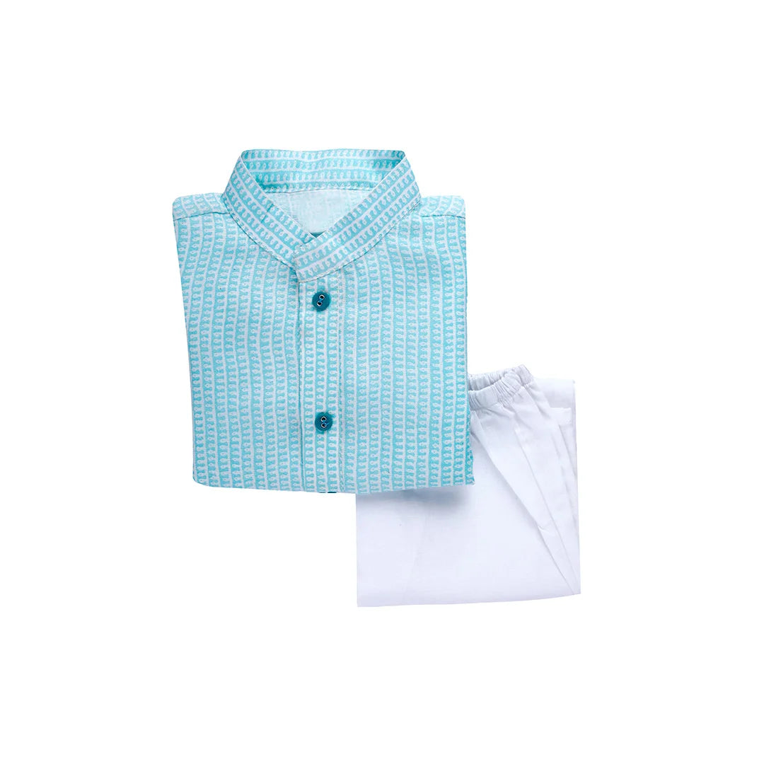 Vaanee Designz Boys Cotton Ethnic Wear Kurta Pyjama Set in blue for Boys Kids