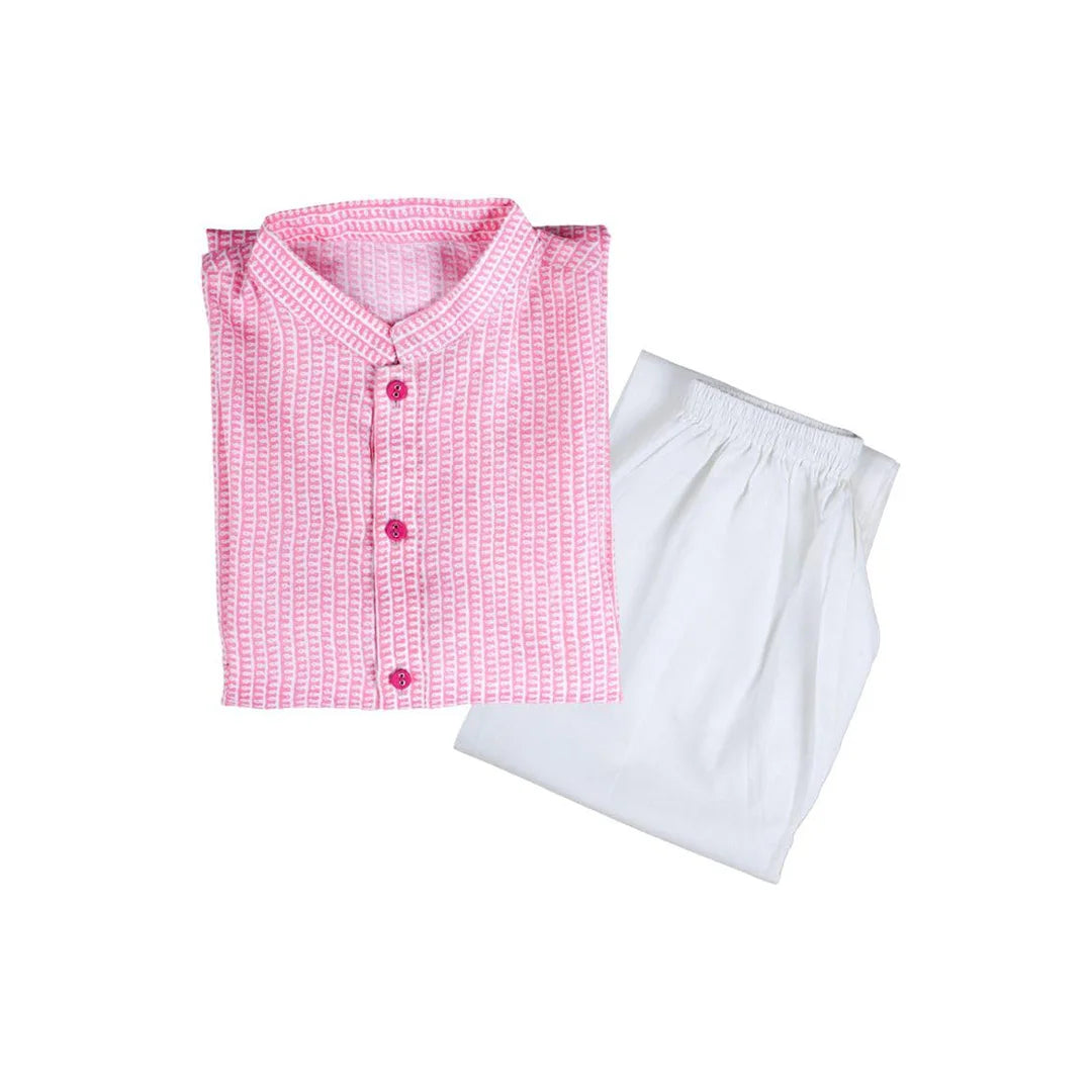 Vaanee Designz Boys Cotton Ethnic Wear Kurta Pyjama Set in Pink for Boys Kids