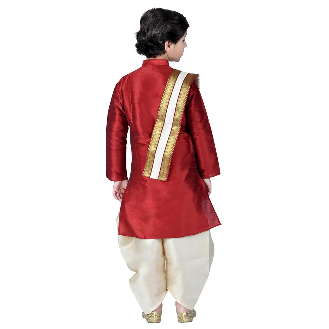 Vaanee Designz Boys Ethnic Wear Cotton Dhoti Kurta Set in Maroon for Baby Boys Kids