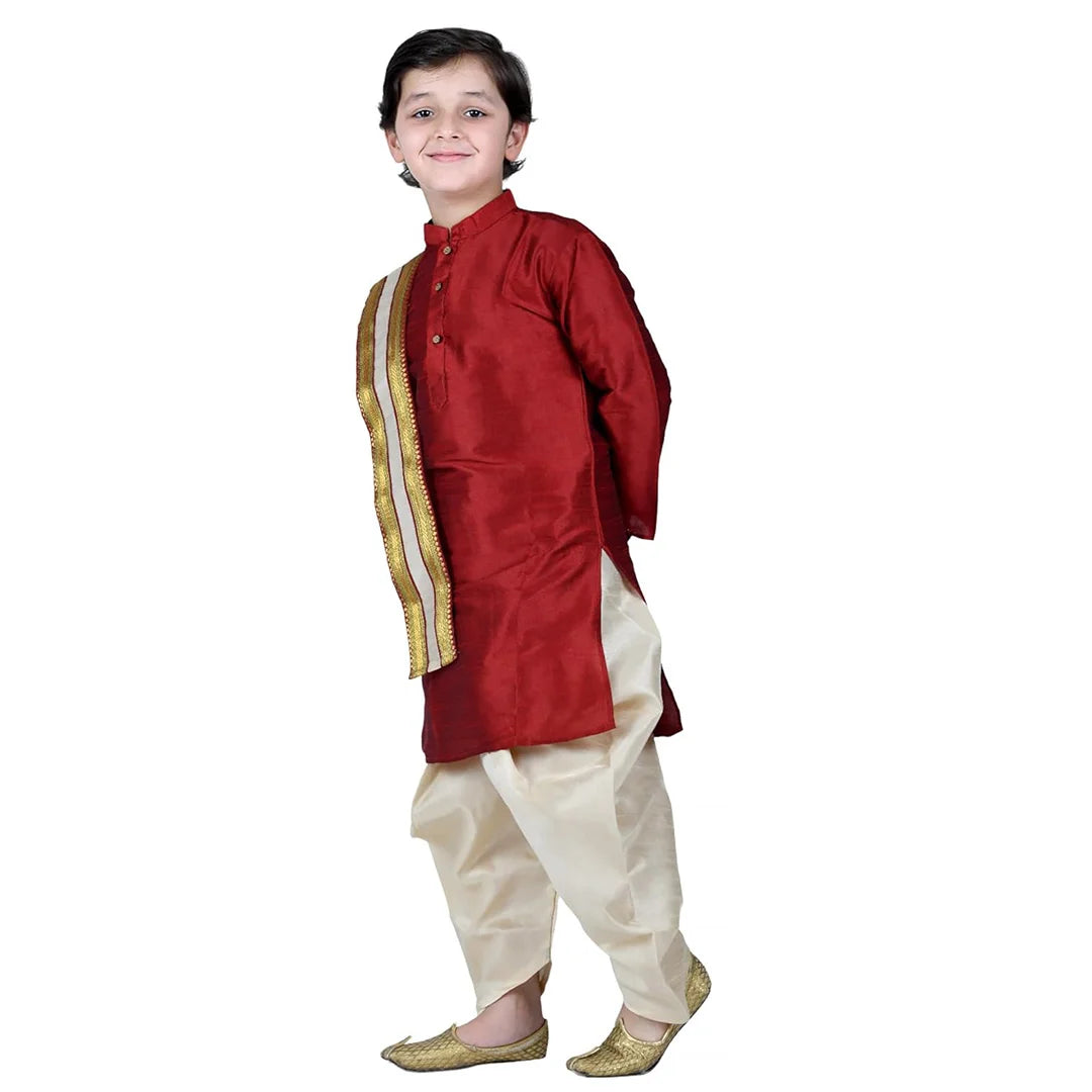 Vaanee Designz Boys Ethnic Wear Cotton Dhoti Kurta Set in Maroon for Baby Boys Kids