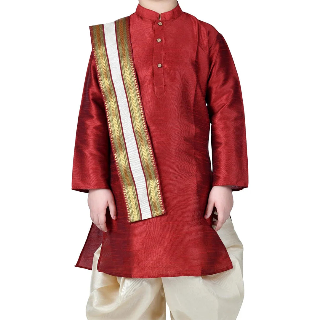 Vaanee Designz Boys Ethnic Wear Cotton Dhoti Kurta Set in Maroon for Baby Boys Kids